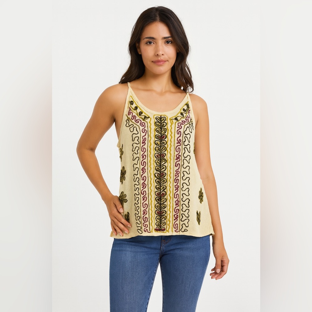 Sacred Threads Boho Embroidered Tank Top One Size Fits Most‎
